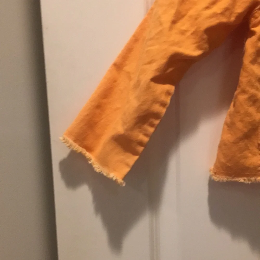 Orange embellished girls flower Jean jacket embroider raw hem no tag see below